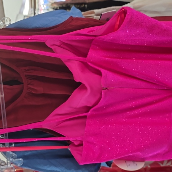 Stretch Sparkle Fuchsia Prom Dress - Picture 4 of 7